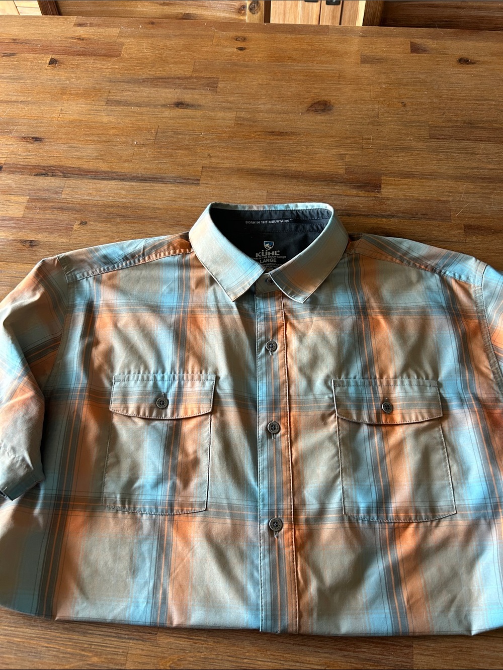 Kuhl Men's Plaid Button-Up Shirt in Light Blue & Orange